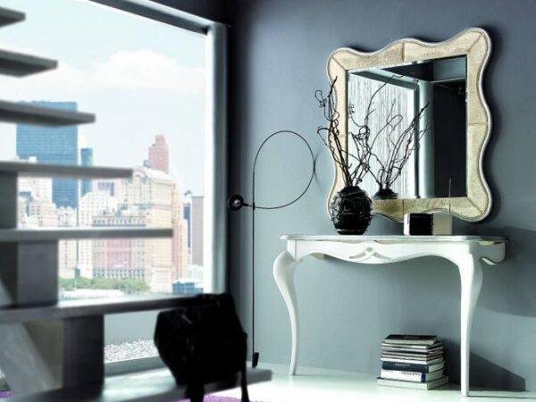 FTV-Shaped mirror with real leather frame
