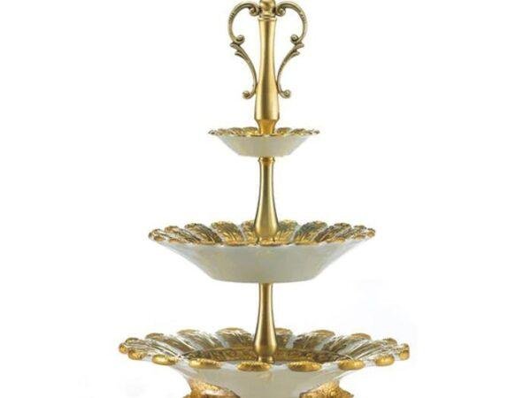 AVI-Queen Elizabeth White & Gold 3 Tier Cake Stand