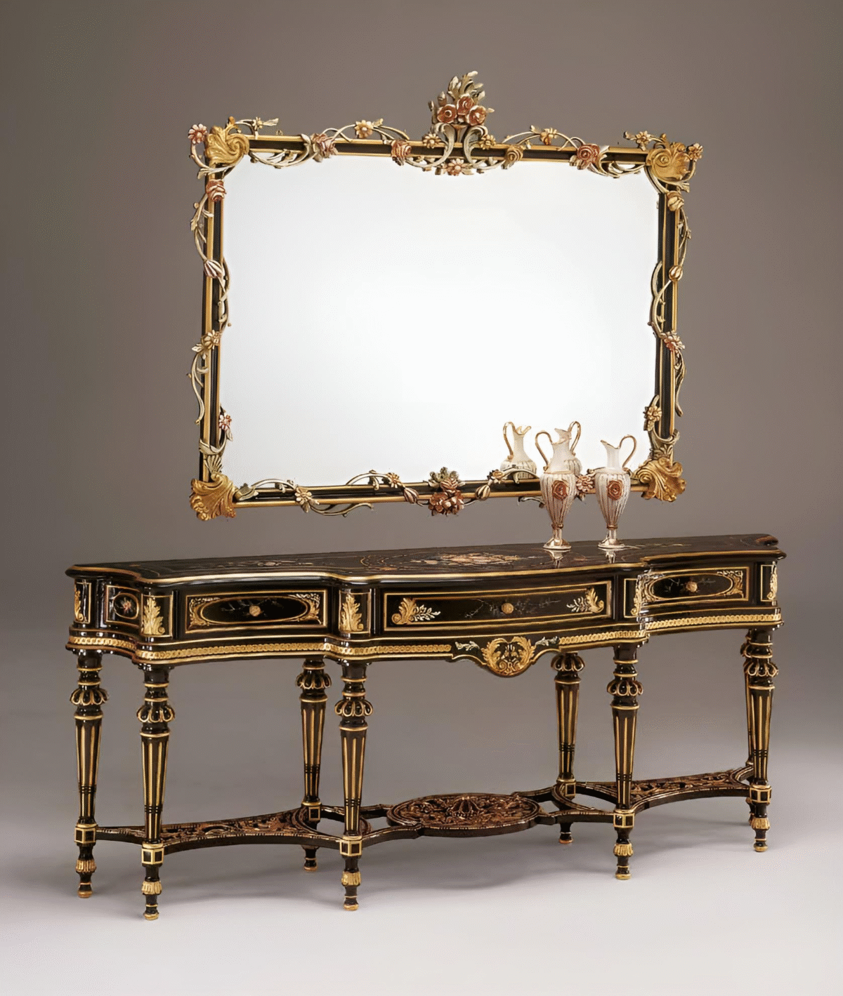 Italian Console Table - Black Lacquer with Gold Accents - Image 1