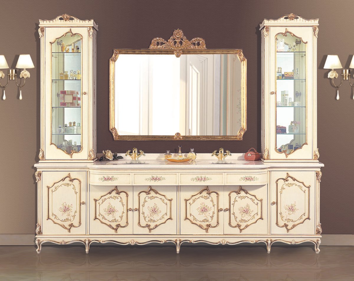 Italian Double Vanity Set with Display Towers - Ivory & Gold - Image 1