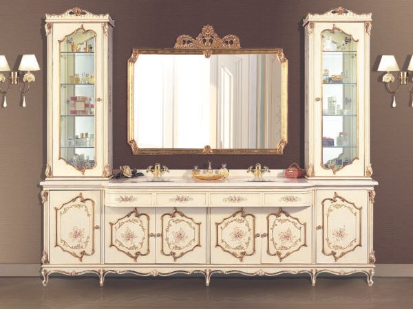 Italian Double Vanity Set with Display Towers - Ivory & Gold