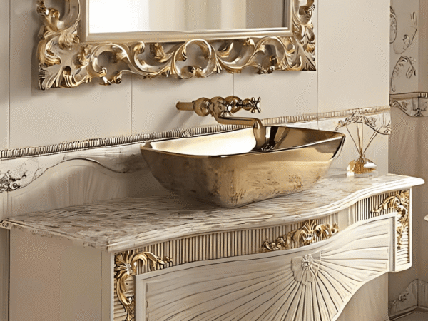 Baroque Silver & Gold Spanish Bathroom Vanity with Ornate Mirror