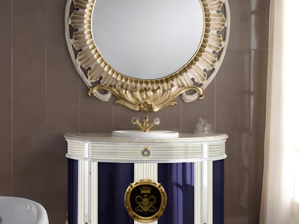 Cabinet Style Navy & White Spanish Bathroom Vanity with Mirror