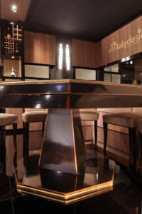 Octagonal Italian Wine Tasting Table in Nero Spigolato with Glass Top - Image 3