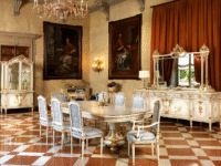 Italian Dining Set - Craquelé Ivory & Light Blue with Gold Leaf