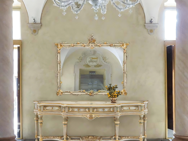 Italian Neoclassical Console Table - Craquelé Ivory & Blue with Gold Accents
