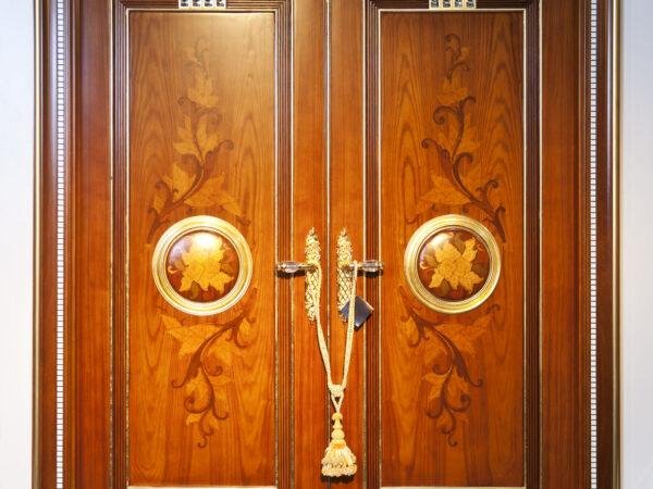 Palatial Spanish Double Door in Walnut with Gold Marquetry