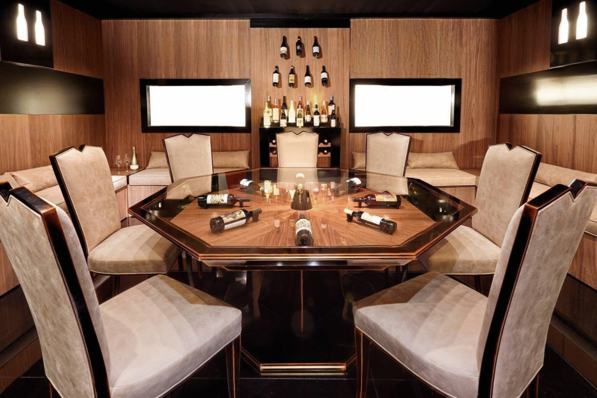 Octagonal Italian Wine Tasting Table in Nero Spigolato with Glass Top – Image 2
