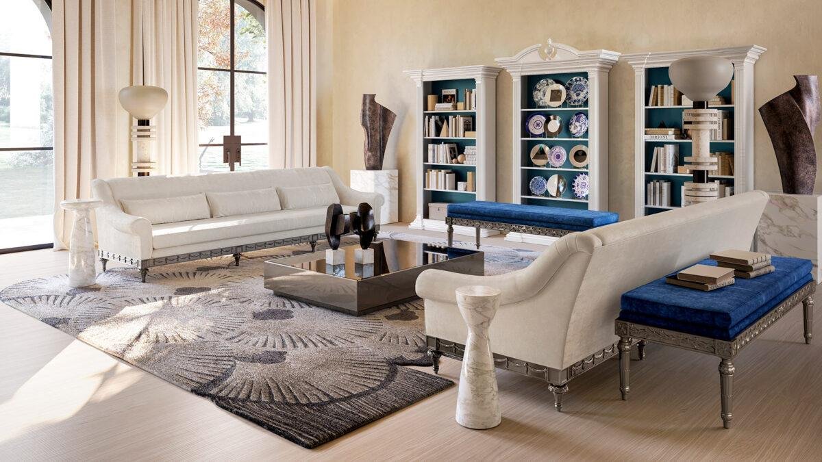 Classic White Sofa with Carved Detailing - Image 1
